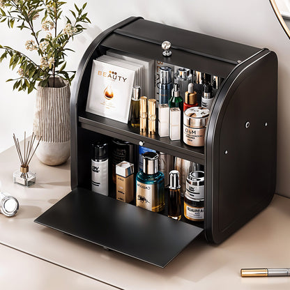 2-tier Bread Bin Metal Bread Box Holder for Kitchen Bread Storage Containers with Roll Top, Bread Container for Kitchen Countertop, Space Saving, Cream White/ Black