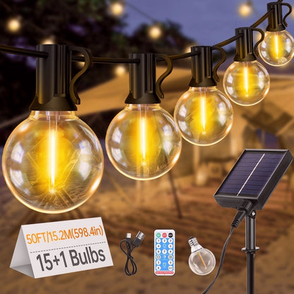 15.25m/20.13m/30.49m G40 Solar Light String, Ip44 Waterproof Outdoor Solar Light Chain/Crystal Fairy Light, With Remote Control And Adjustable Brightness, Ideal For Decorative Lighting In Gardens, Terraces, Balconies, Barbecues, Parties, And Corridors