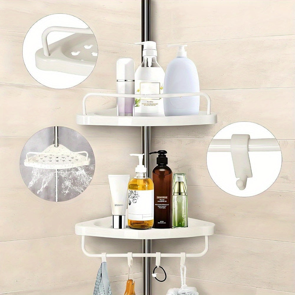 4 Tier AdjustableFloating Shelves Bathroom Organiser Corner Rack Shower Shelf Caddy Holder Bathroom Shelves Shower Corner Shelf Adjustable Shower Caddies Bathroom Organiser 120cm - 320cm