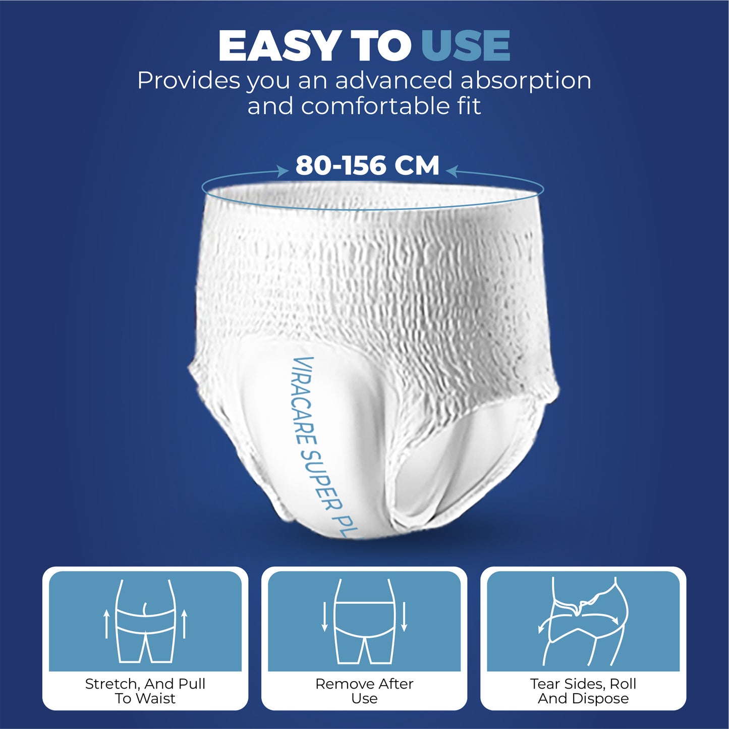 12 x Super Plus Absorbent Pants Women & Men | Adults Nappies | Advanced Absorption and Soft-Stretch Waistband | Adults Pull Up Pants | Waist Size Medium 65-135 cm | (1 Pack of 12)