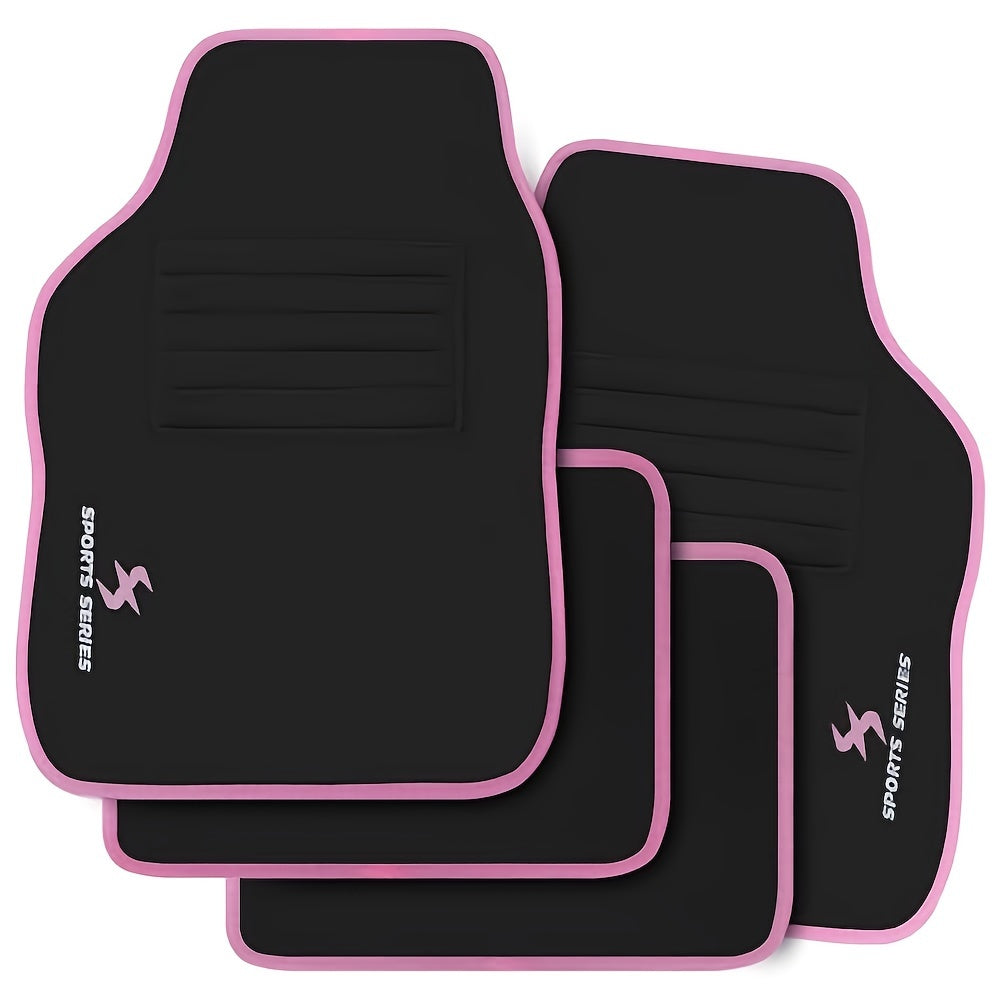 4PCS Car Floor Mats Floor Mat Set, Universal All-Weather Floor Mats With Embroidered Car Carpet Waterproof And Non-Slip Heel Protector, Made Of Carpet Material