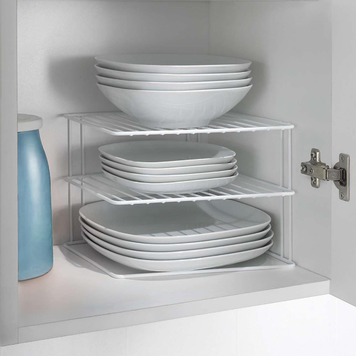 3 Tier White Corner Kitchen Plate Rack Tidy Cupboard Shelf Insert Organiser New