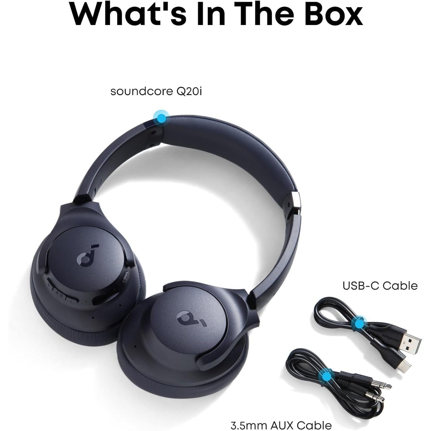 soundcore by Anker Q20i Hybrid Active Noise Cancelling Foldable Headphones, Wireless Over-Ear Bluetooth, 40H Long ANC Playtime, Hi-Res Audio, Big Bass, Customize via an App, Transparency Mode (Renewed)