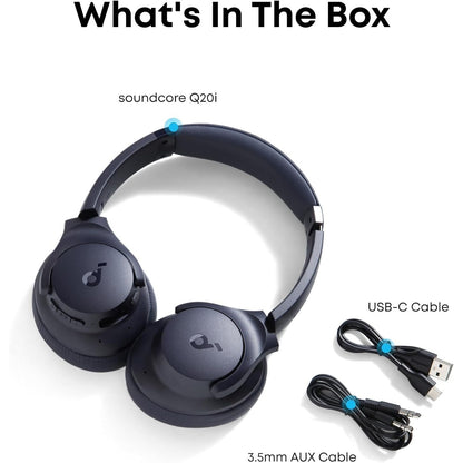 soundcore by Anker Q20i Hybrid Active Noise Cancelling Foldable Headphones, Wireless Over-Ear Bluetooth, 40H Long ANC Playtime, Hi-Res Audio, Big Bass, Customize via an App, Transparency Mode (Renewed)