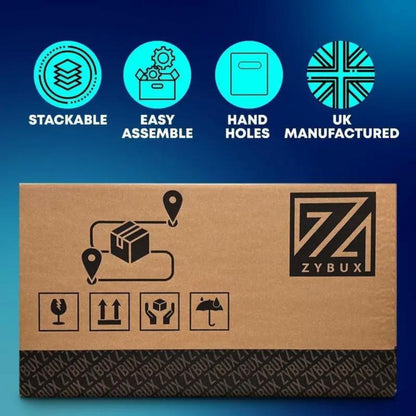 Extra Large Moving Boxes 52x32x32cm with Carry Handles & Room List – Strong Double Wall Cardboard Packing Boxes for Moving House | Available in 5, 10 & 20 Pack, 48 Litre Storage Cartons