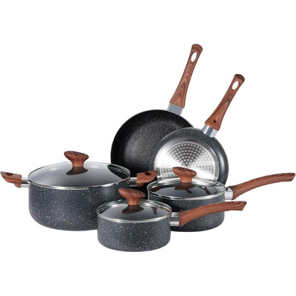Marble Grey 8pcs Non Stick Cookware Set Cooking Pot Frying Pan Saucepan With Lids