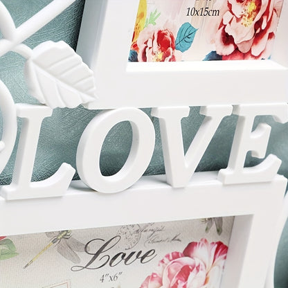 Elegant White Floral & Bird Design Photo Frame - Modern Wall-Mounted Display, Holds 8 Pictures, Easy No-Damage Installation, Perfect for Living Room & Office Decor