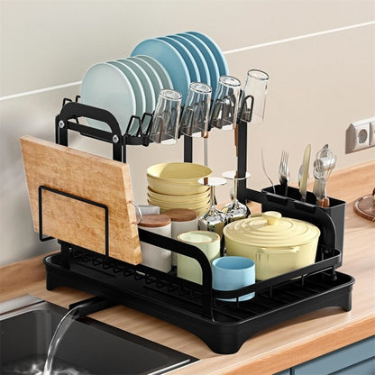 2- Tier Large Capacity Dish Drying Rack, Large Dish Rack with Drainboard, Multifunctional Rustproof Kitchen Dish Drainer, Durable & Space Saving