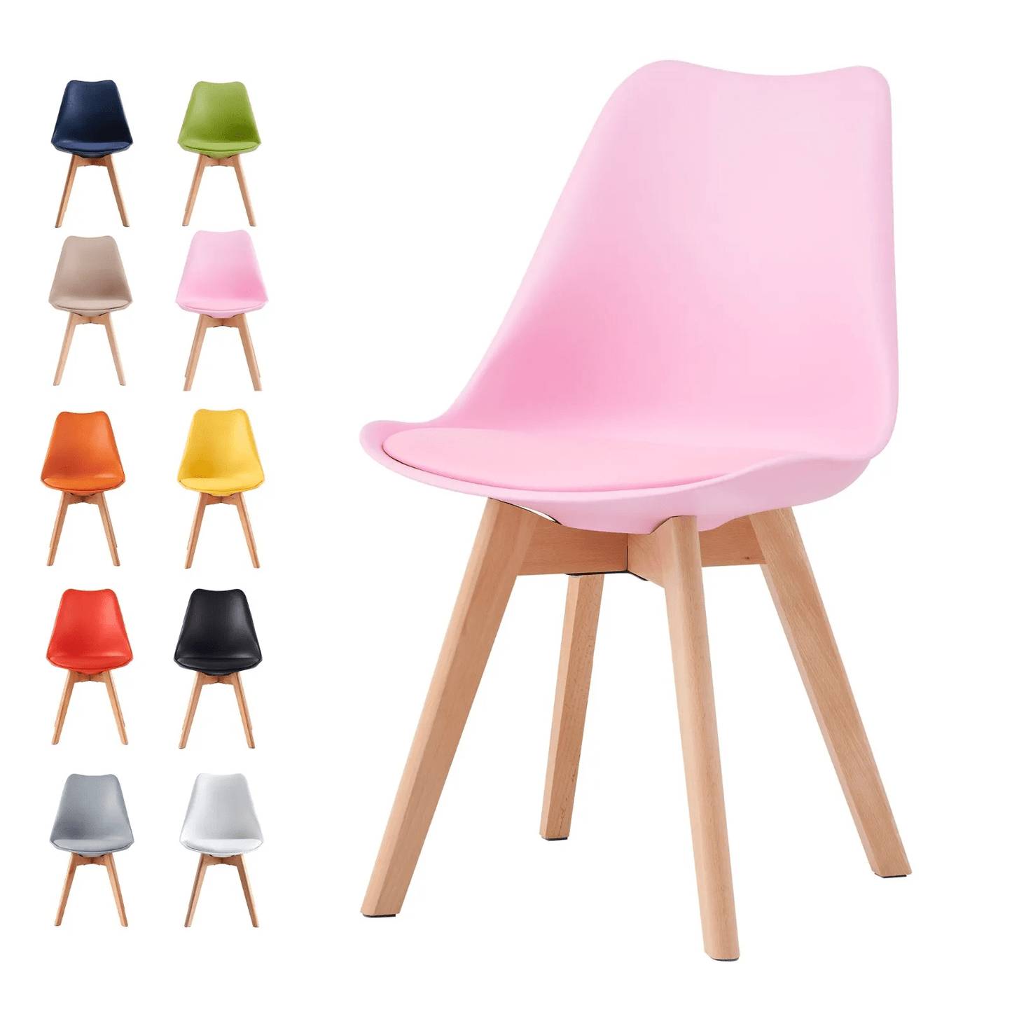mcc direct 1Pcs Dining Chair Wooden Legs Soft Cushion Pad Stylish DELUXE Retro Lounge Dining Office EVA