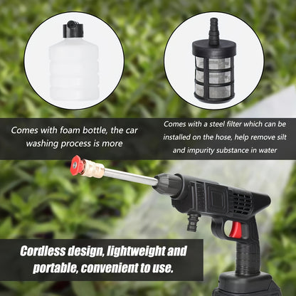 Cordless Portable Pressure Washer with 2 Batteries, 3000PSI Cordless Power Washer, Rechargeable Battery Jet Wash for Car Garden Home Patio Driveways, 5.03 Meters Hose Included