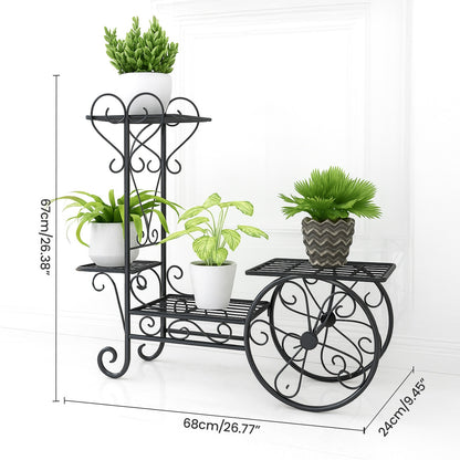 3 Tier Metal Plant Stand Indoor Outdoor, Decorative Flower Pot Display Rack Floor Standing Iron Planter Shelf for Garden, Balcony, Patio, Home Décor, Holds 4 Flower Pots