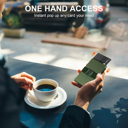 Compact Card Holder Designed for 12 Cards, Featuring RFID Protection And a Metal Construction. This Small Anti-Theft Case Includes a Sliding Ejector Button for Easy Access to Your Bank And Credit Cards, Made from Aluminum