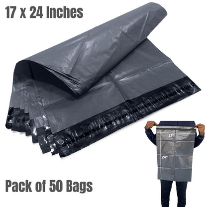 Grey Poly Mailer Bags 17x24 Inch 50 Pack – Self-Seal Waterproof Tear-Proof Plastic Mailing Bags 432x610mm for Clothing Parcels Vinted Postage & Business Shipping