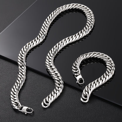2pcs Set 13.5Mm Wide 304 304 304 Stainless Steel Bracelet And Necklace Set, Hip-Hop Trendy Cuban Chain Necklace And Bracelet Jewelry Set, Men'S And Women'S Fashion Jewelry Gifts, Exaggerated Necklace And Bracelet, Very Thick