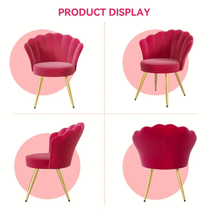 Modern Velvet Accent Chair With Back, Upholstered Vanity Chair For Makeup Room, Makeup Side Chair Desk Chair With Golden Metal Legs For Bedroom Living Room