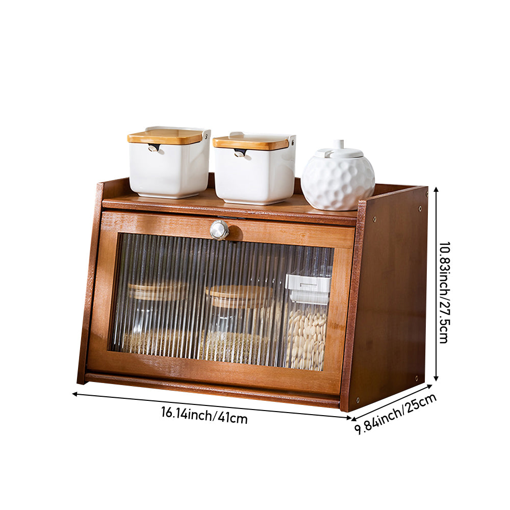 1pc 2-Tier/3-Tier Kitchen Spice Rack, Countertop Storage Shelf, Multi-Functional Organizer with Transparent Door, High Quality Bamboo Material, Natural/Brown