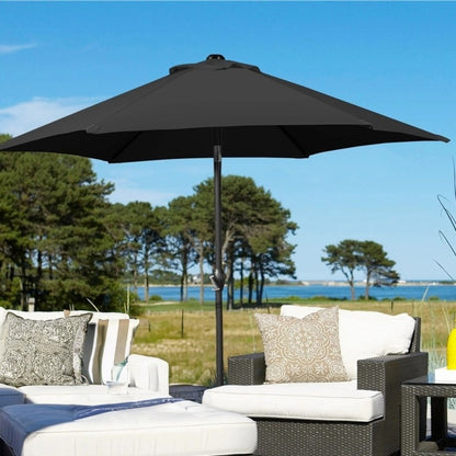 2.3m Garden Parasol with Crank & Tilt – 6-Rib Polyester Patio Umbrella Anti-Rust Pole for Garden, Deck, Poolside & Beach | Market Sun Shade Outdoor