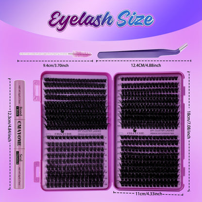 621/800pcs D Curl Individual Eyelash Clusters with Bond And Seal, Tweezers, Brush Set Beginner Friendly, High Capacity Eyelash Book Suit for Different Makeup Beauty, Long Lasting Dense False Eyelashes, Gift for Women Lash Clusters Kit
