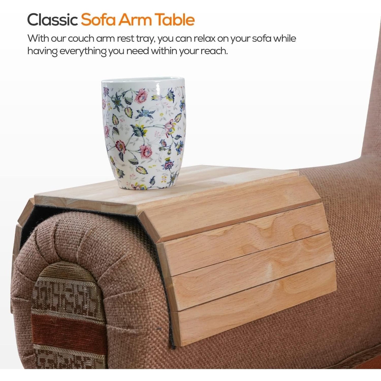 WINSOME Wooden Sofa Arm Tray Foldable Sofa Tray Couch Armrest Table Flexible Arm chair Tray Perfect for Drink Snacks, Magazine, and Remote