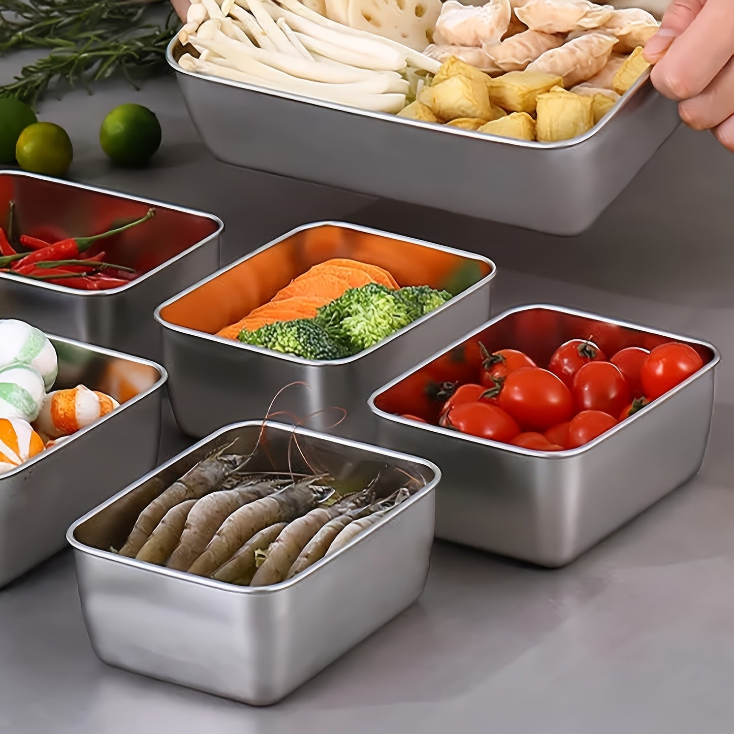 6pcs Stainless Steel Fresh-keeping Box, Lunch Box, Kitchen Organization And Storage, Refrigerator Storage, Frozen Food, Suitable for Schools, Offices, Camping, And Picnics - Covered Storage Container