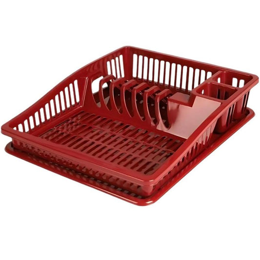Stylish Dish Drying Rack with Plate Ruby Wine 38.5cm - Durable Plastic Kitchen Organizer Room Utensils - Sturdy