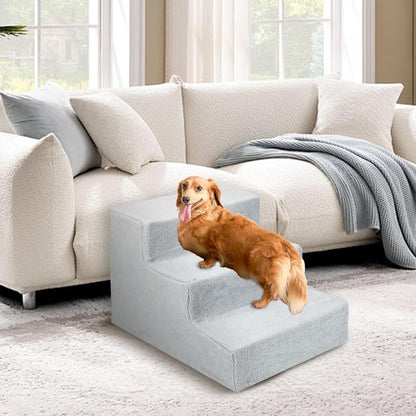 Dog Steps Anti-Slip with Removable Washable Corduroy Cover – 3 & 4 Step Foam Pet Stairs for Bed & Sofa | Joint Protection for Small Senior & Short-Legged Dogs up to 10kg | Indoor Outdoor Car | UK