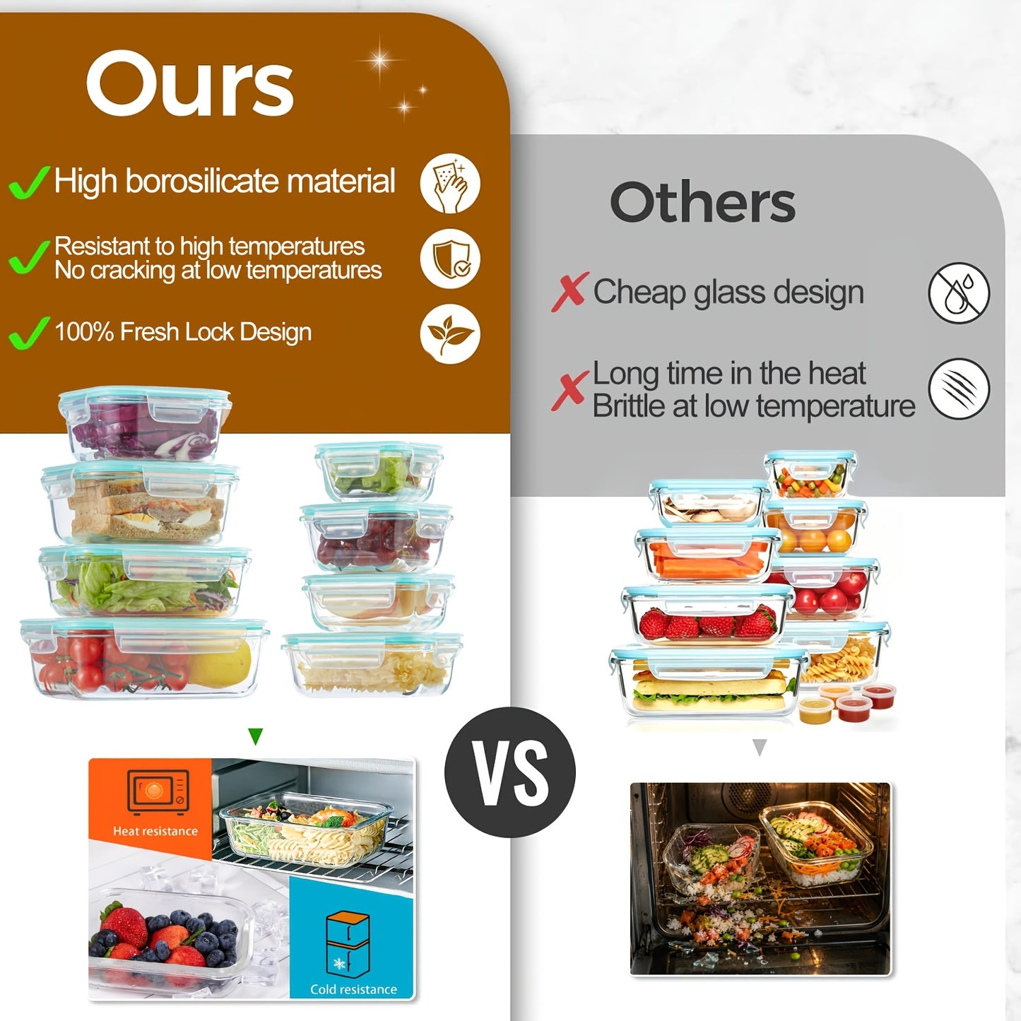 Glass Refrigerator Storage Box16pcs (8 Containers +8 LIDS), Food Storage Container, Crisper with Leak-proof Lock Lid - for Microwave, Lunch Box, Refrigerator, Party, Camping, Wedding - for Meals, Snacks, Fruits, Vegetables, Fitness Meals, Meat