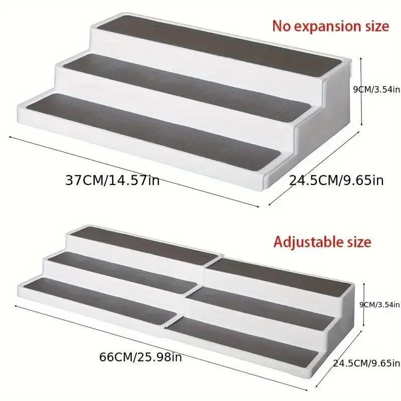 3 Tiers Spice Rack, Expandable Spice Shelf, Cupboard Organiser, Non-Slip Storage Racks for Kitchen Bathroom Pantry Cabinet Cupboard