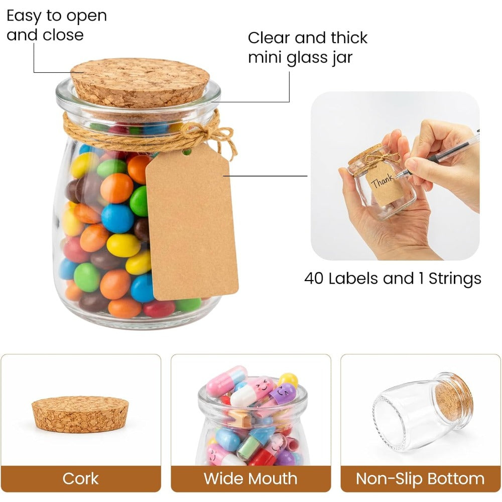 40pcs small glass jars, 200ml/7oz clear medicine bottles, suitable for weddings, party favors, spice storage, bath salts, etc. - Mini containers