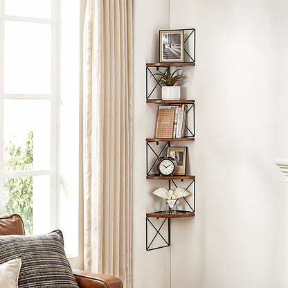 1pc 5-Tier Wooden Corner Shelf - Space-Saving Floating Bookcase & Display Stand | Easy Assembly Storage Rack for Books, Plants & Decor in Living Room, Office & Bathroom