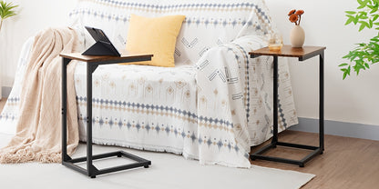 AMHANCIBLE1pcs/2pcs C Shaped Side Table, Sofa Side Table, Bedside Table, with Modern Metal Frame, Slim Bedside Table for Bedroom, Living Room, Laptop, Coffee, Tea, And Snacks. Contemporary Furniture, Adjustable Height, Brown Black And Grey.