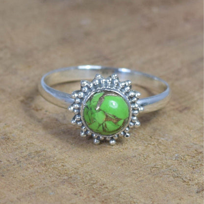 925 Sterling Silver Natural Opal / Labradorite /Moonstone/Labradorite/Amethyst /Turquoise/Chalcedony/Tigers Eye Round Flower Ring
