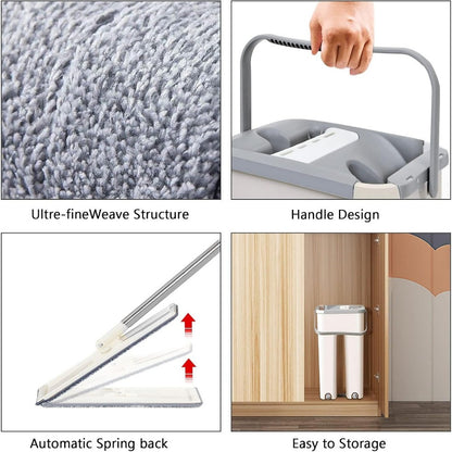 360° Flat Squeeze Microfiber Mop and Bucket Set Floor Mop and Bucket System Set Mop Home Floor Tiles Cleaning Wet Dry Cleaning Buckets for Floor Cleaning