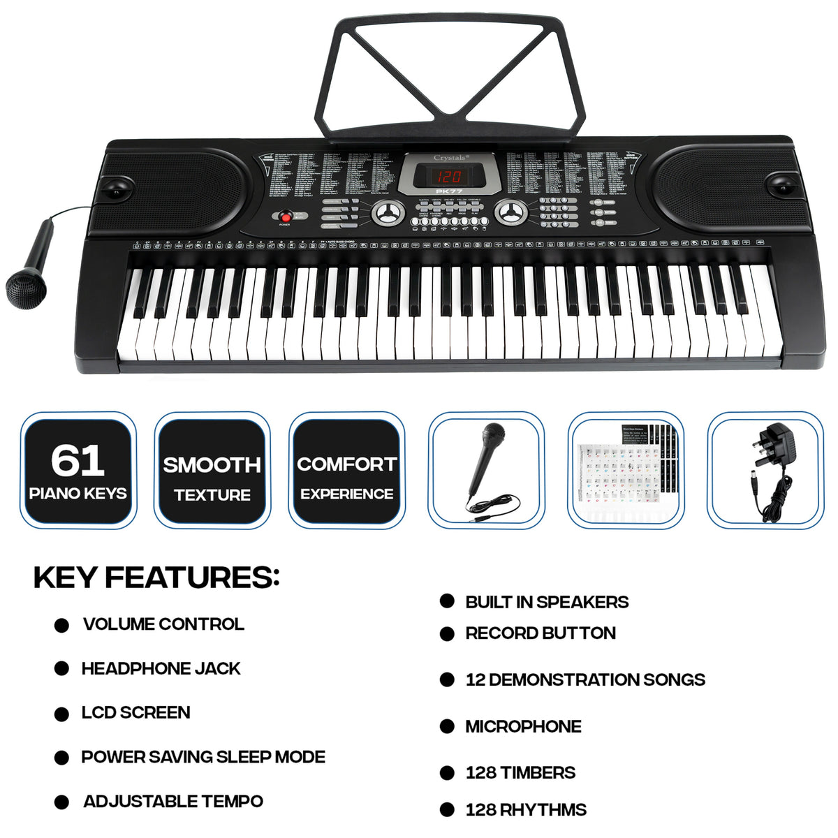 Electronic Keyboard with 61 Keys Piano Keyboard, 61-Key Teaching LCD Display Microphone - product gallery image 4