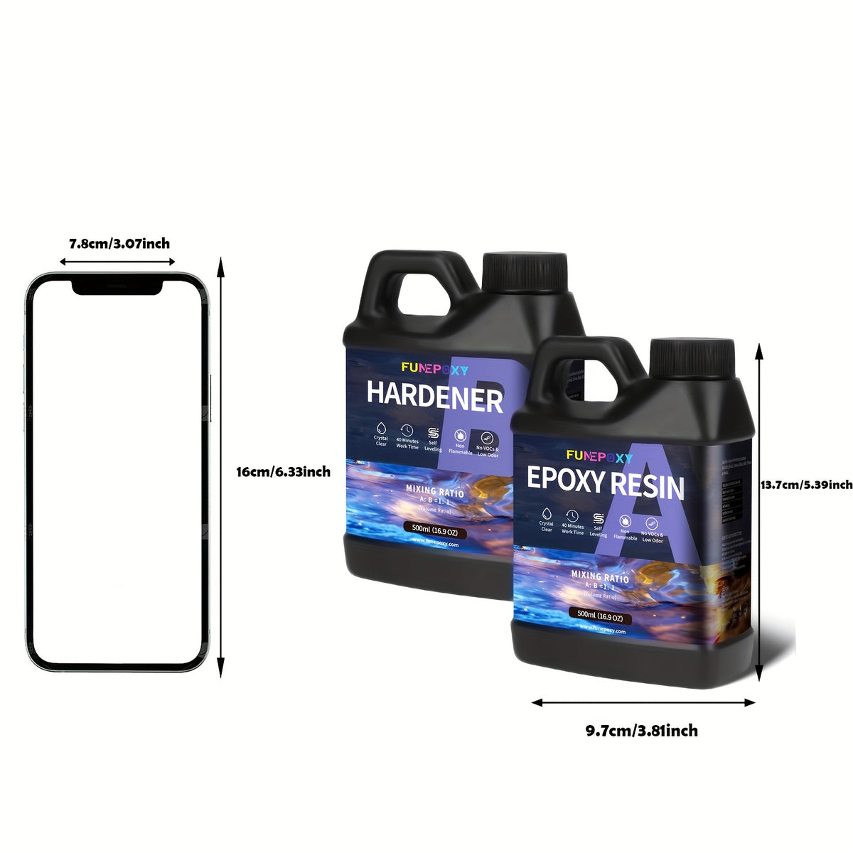 Epoxy Resin Kit with 500ml, Wood, Professional 1:1 Crystal Clear Self-Levelling - 1000ML(500ML A+500ML B) option