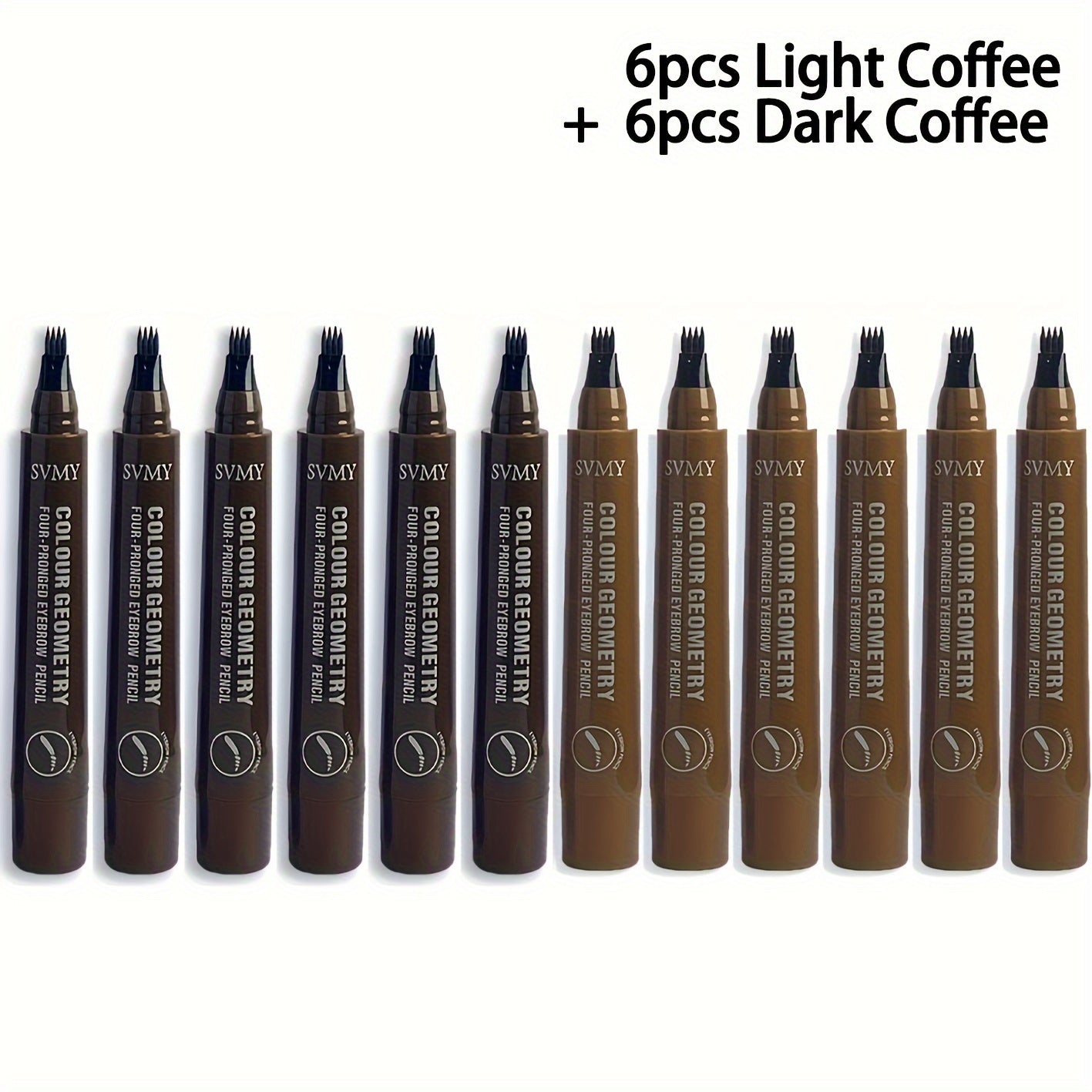 Eyebrow Makeup with Waterproof, 12pcs Micro Fork Pen Waterproof Long-Lasting - 12pcs Light and Dark Coffee option