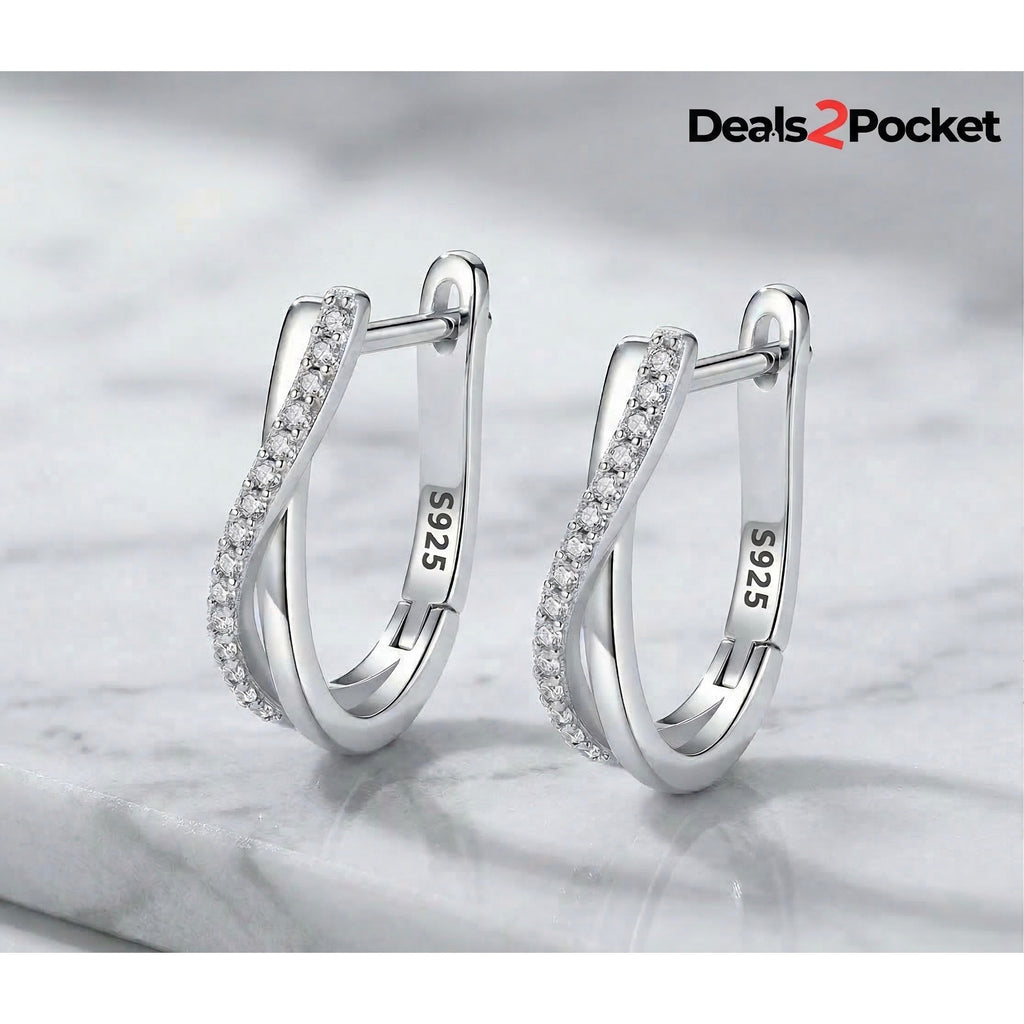 Sterling Silver Twisted Zircon Hoop Earrings - product view 1