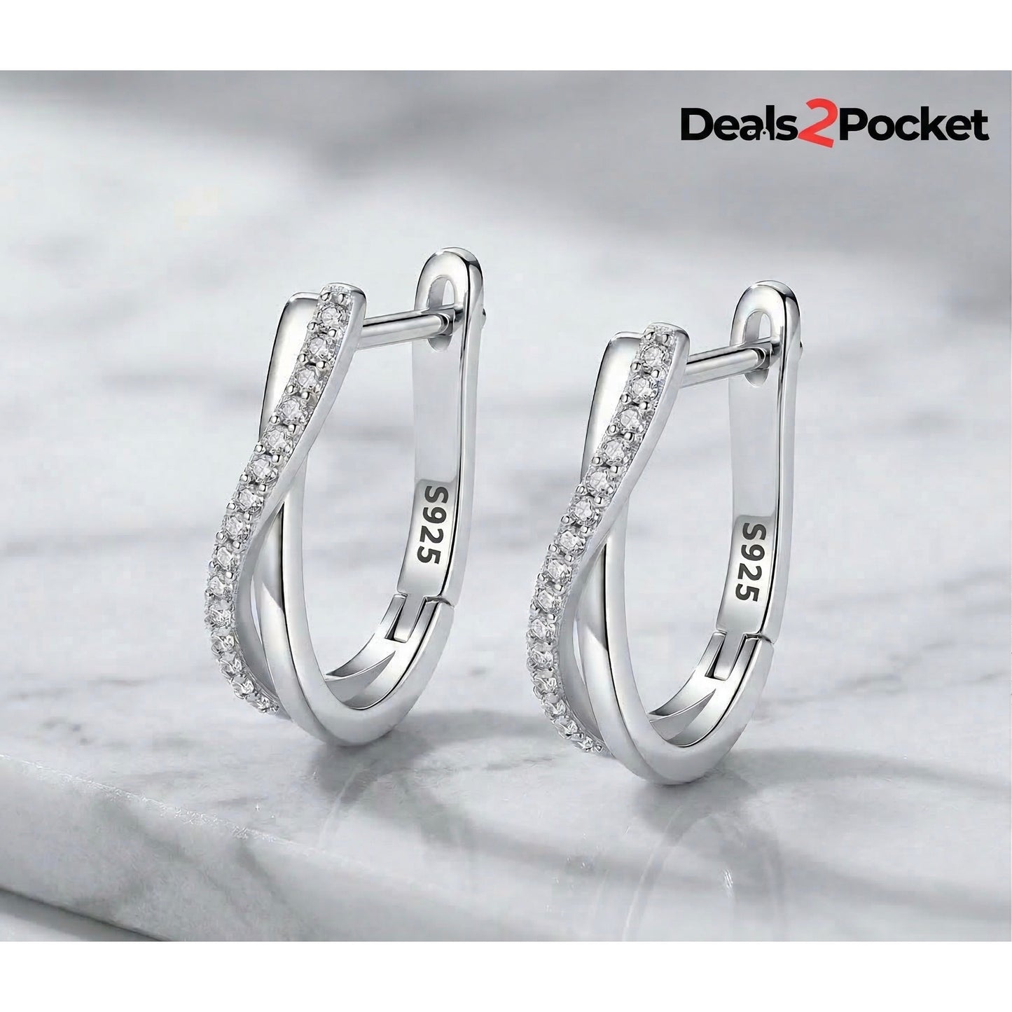 Elegant 925 Sterling Silver Twisted Hoop Earrings | Synthetic Zircon Criss-Cross Huggies | Minimalist Everyday Jewelry Gift for Women