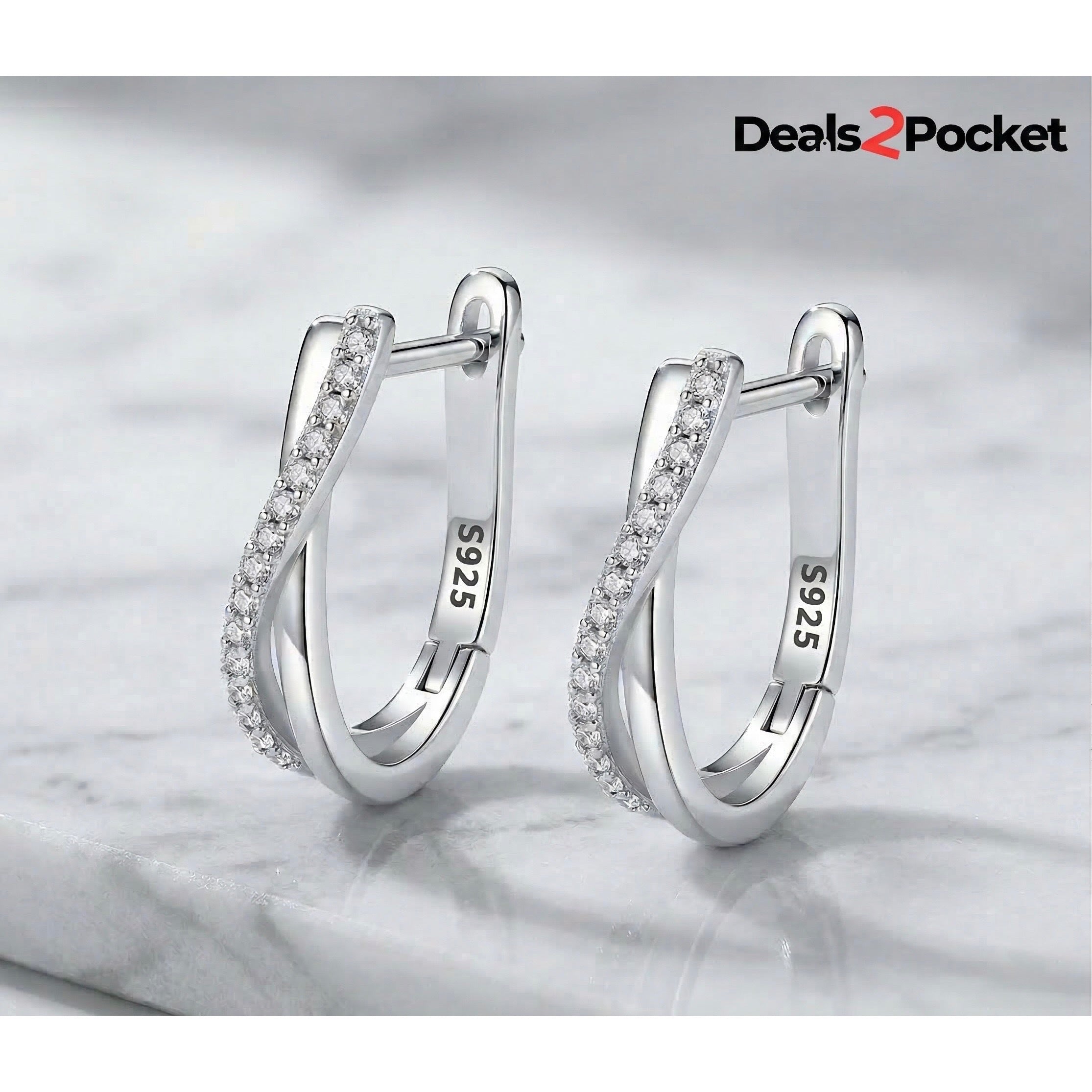 Sterling Silver Twisted Zircon Hoop Earrings - product view 1