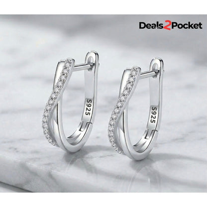 Elegant 925 Sterling Silver Twisted Hoop Earrings | Synthetic Zircon Criss-Cross Huggies | Minimalist Everyday Jewelry Gift for Women