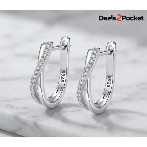 Elegant 925 Sterling Silver Twisted Hoop Earrings | Synthetic Zircon Criss-Cross Huggies | Minimalist Everyday Jewelry Gift for Women