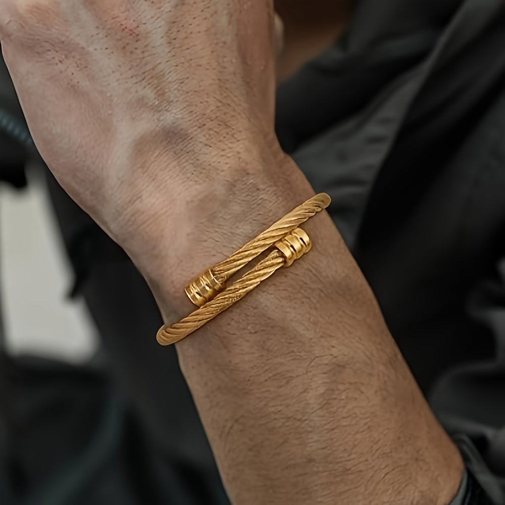 3pcs of Retro Classic Fashion 304 304 Stainless Steel Open Roman Pattern, Woven Bangle bangle bracelet Set Is Suitable for Daily Wear, Holiday Boyfriend