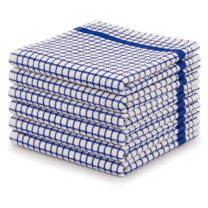 Pack of 6 Large Tea Towels 40x60cm – 100% Cotton Luxury Check Soft Kitchen Towels – Highly Absorbent Dish Cloths – Durable Washable Tea Towels for Drying Dishes, Cleaning, Cooking, Household, Restaurant, Bar, Café, Catering, Commercial & Professional Kitc