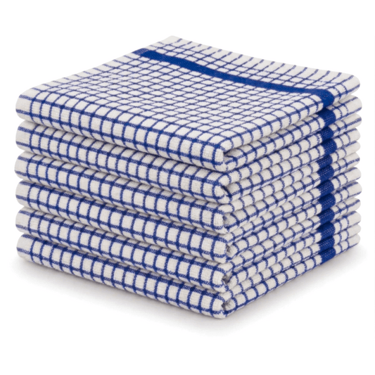 Pack of 6 Large Tea Towels 40x60cm – 100% Cotton Luxury Check Soft Kitchen Towels – Highly Absorbent Dish Cloths – Durable Washable Tea Towels for Drying Dishes, Cleaning, Cooking, Household, Restaurant, Bar, Café, Catering, Commercial & Professional Kitc