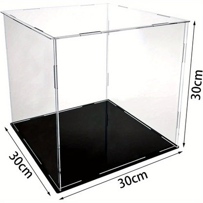 30x30x30cm Acrylic Display Case Clear Collectibles Model Display Shelf with Black Base for Toys Minifigures Collectibles
