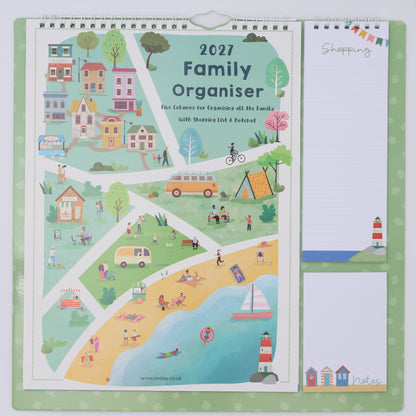 Evelay 2027 Family Planner Calendar – 5 Column Wall Organiser with Shopping List & Notepad | Large Month-to-View Schedule for Busy Homes, Kitchens & Offices