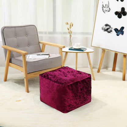 Fully Filled Velvet Bean Bag Footstool – Cube Pouffe Seat, 40×40×30cm, Soft Crush Velvet, Square Shape, Ideal as Foot Rest or Extra Seating