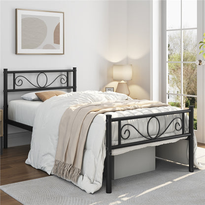 Costoffs Metal Platform Bed, Metal Bed Base, Metal Bed Frame with Scroll Design Headboard and Footboard, Mattress Foundation, Easy Assembly Bed, Bedroom Furniture, Metal-Framed Bed Base with Storage, Black/White/Pink