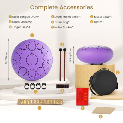 12 Inch 13 Notes Steel Tongue Drum, D Key & Rust-Proof Handpan Drum with Drum Bag and Percussion Instrument Tools