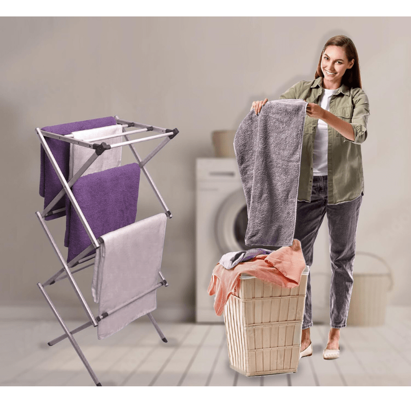 Extendable 3 Tier Airer Small Foldable Expandable Airers Adjustable Length Clothes Drying Laundry Rail Indoor or Outdoor Drying Racks Horse Airer Space Saving Design, Grey